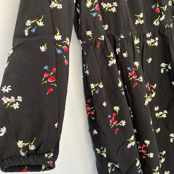 LOFT Black Casual Floral Side Tie Sundress Long Sleeves Medium Petite - Picture 9 of 16